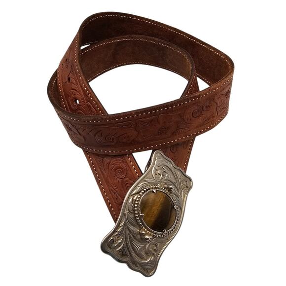 Tiger Eye Faux Simulated Brown Belt Men Ladies Leather Embossing 36” - 42” Lrg main image 5